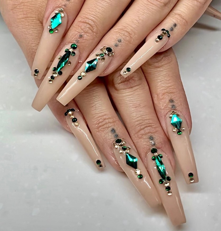 Coffin Emerald Green Nails