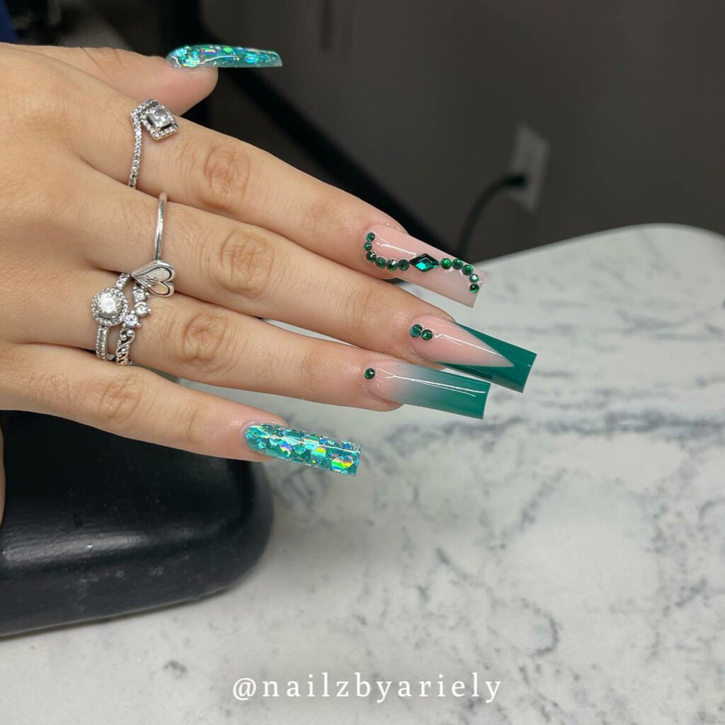 Coffin Emerald Green Nails