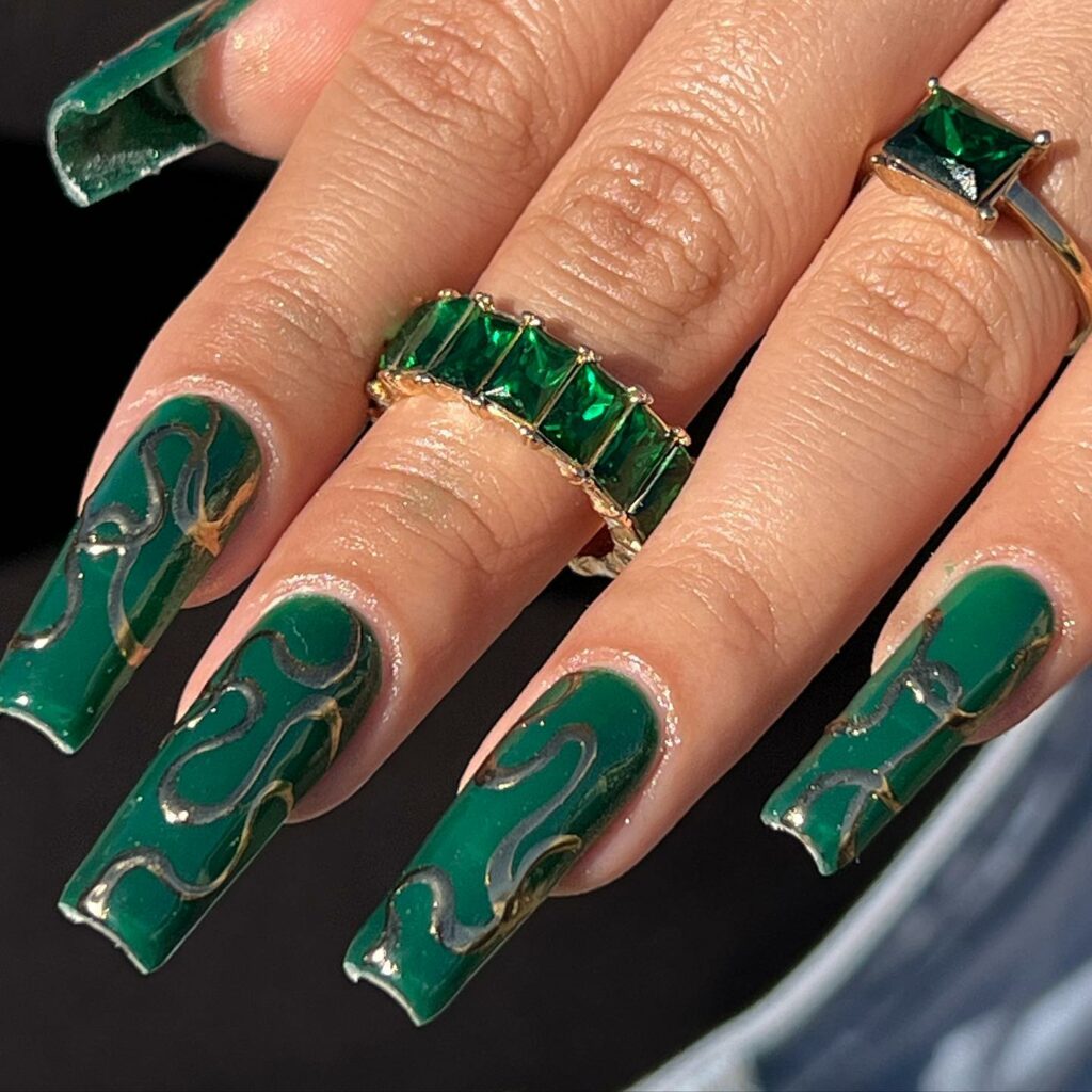 Coffin Emerald Green Nails