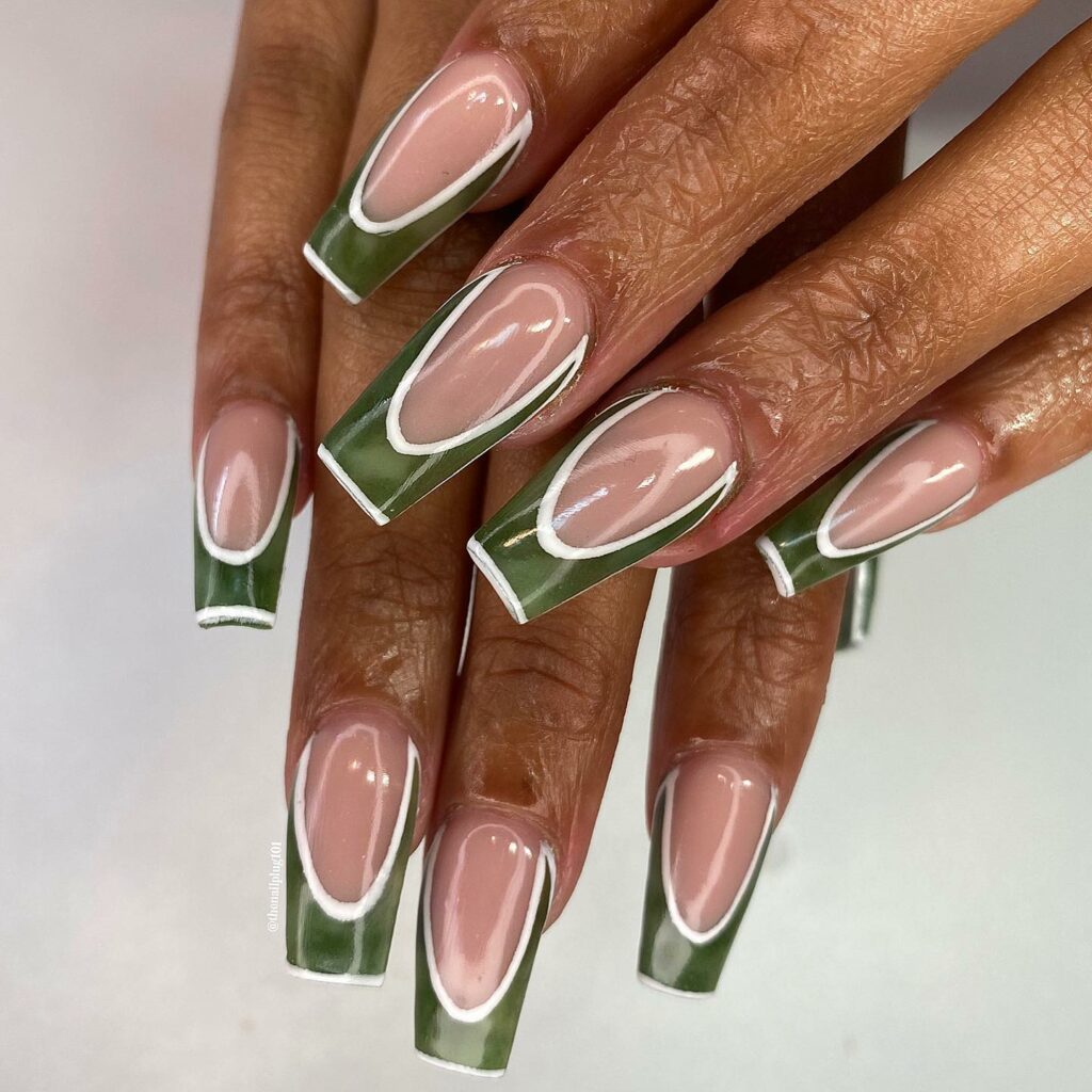 coffin olive green nails