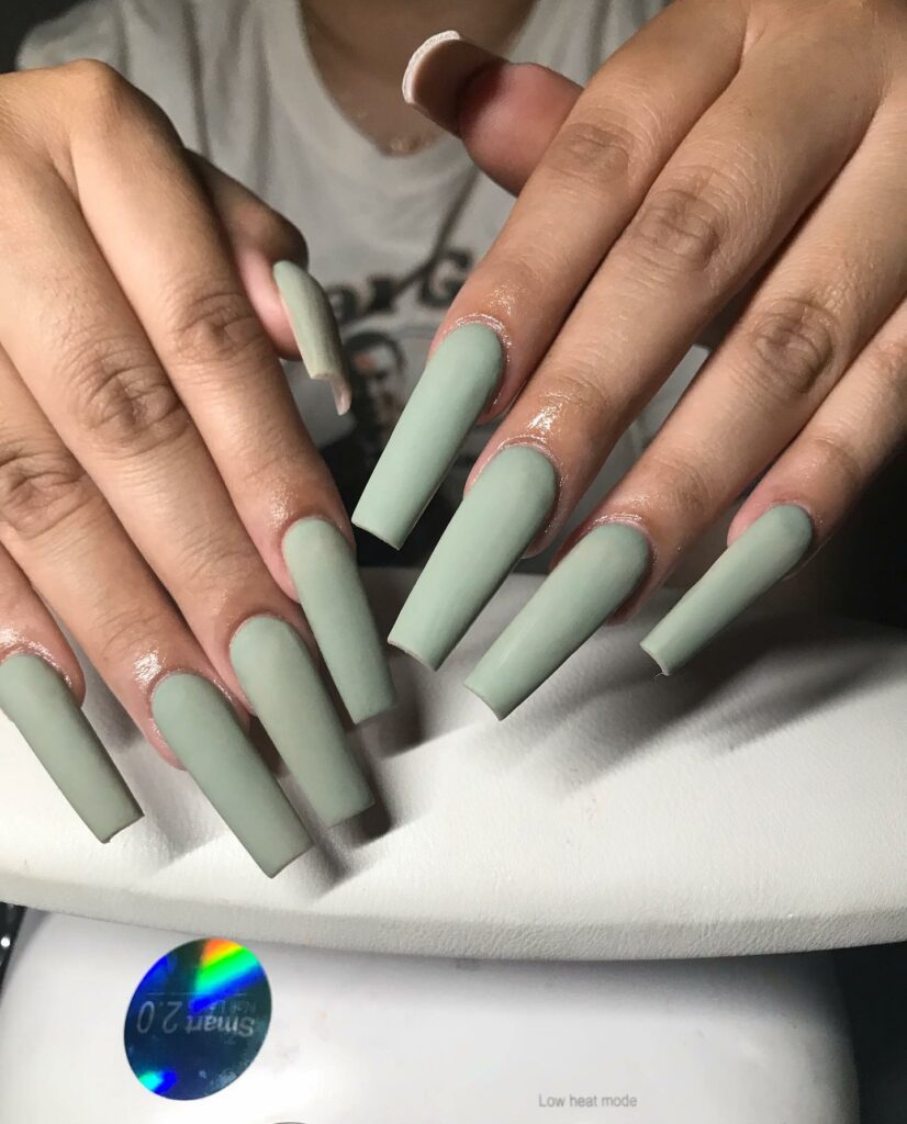 coffin olive green nails