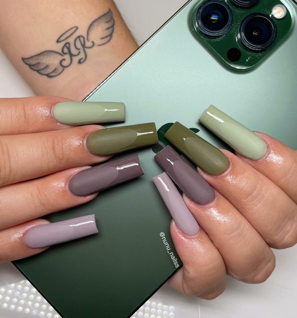 matte green olive nails