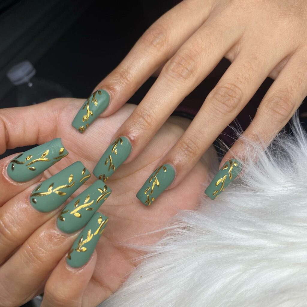 matte green olive nails