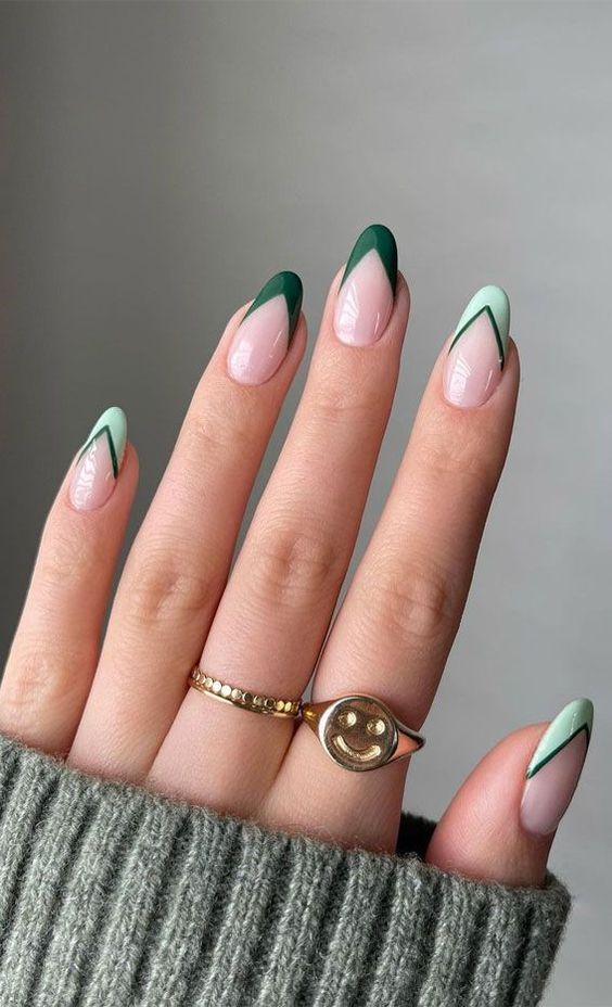 Emerald Green French Tip Nails