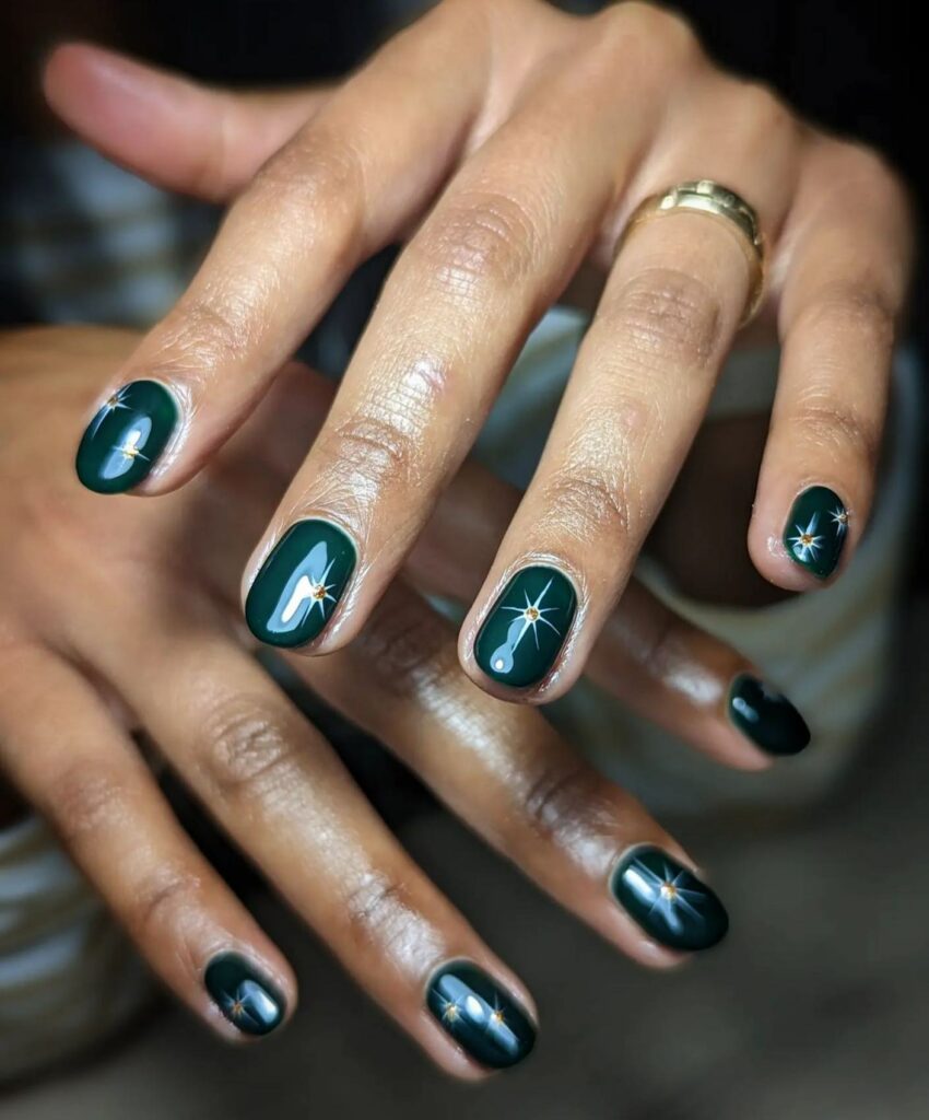 Emerald Green Nails with Gold