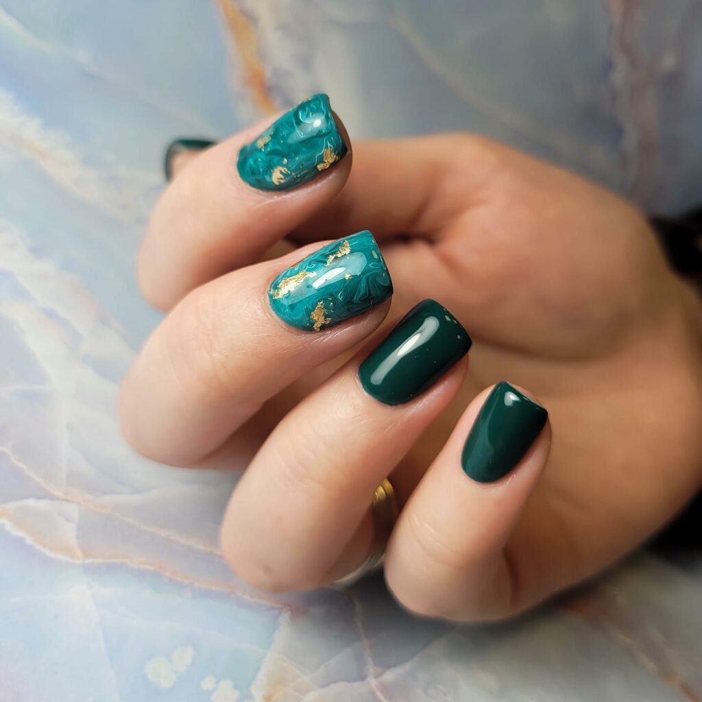 Emerald Green Nails with Gold