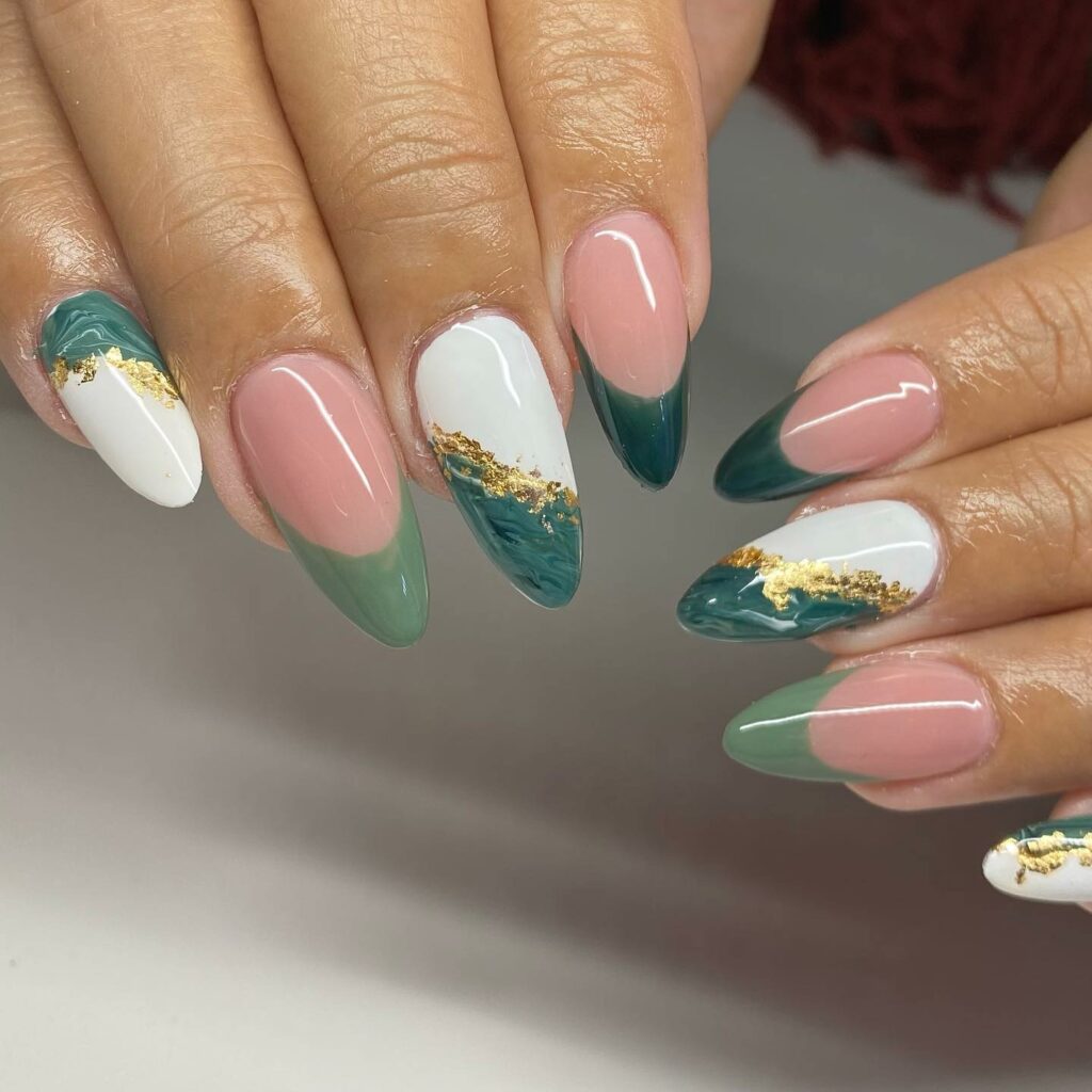 Emerald Green Nails with Gold