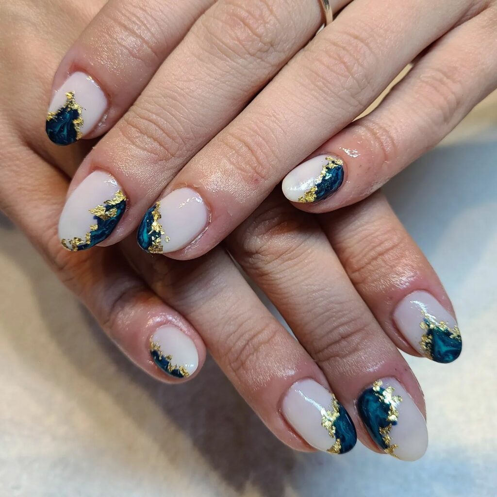 Emerald Green Nails with Gold