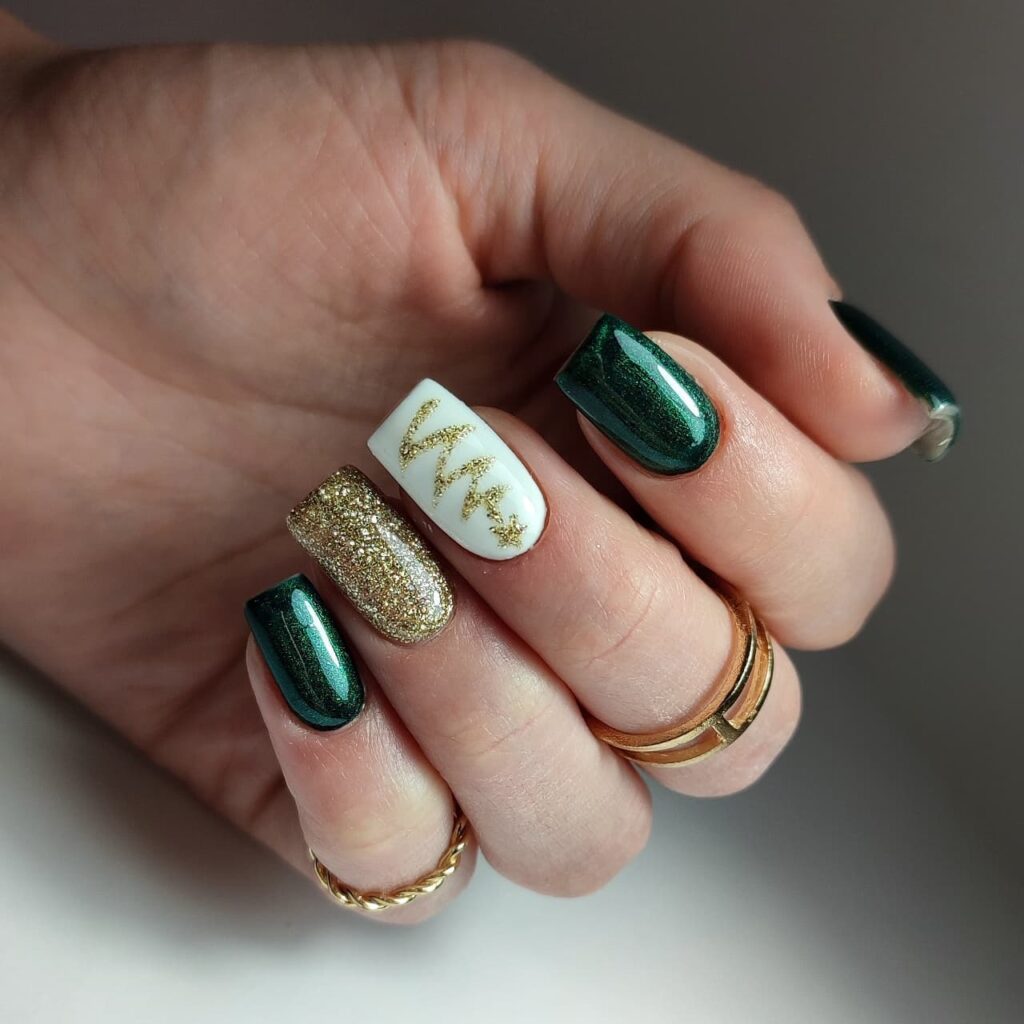 Emerald Green and Gold Nails
