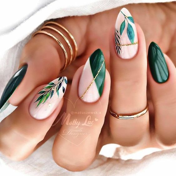 Emerald Green and Gold Nails