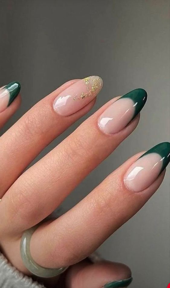 Emerald Green French Tip Nails