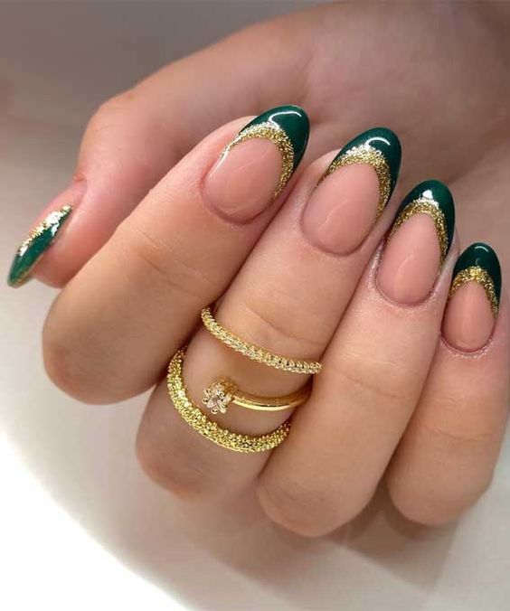 Emerald Green French Tip Nails