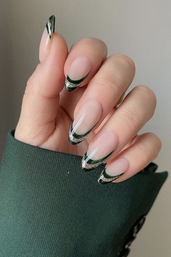 Emerald Green and Gold Nails