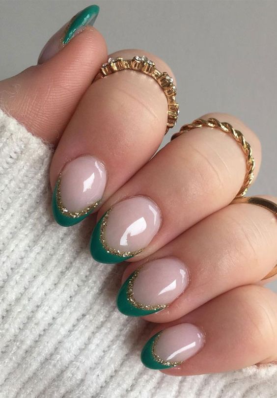 Emerald Green French Tip Nails