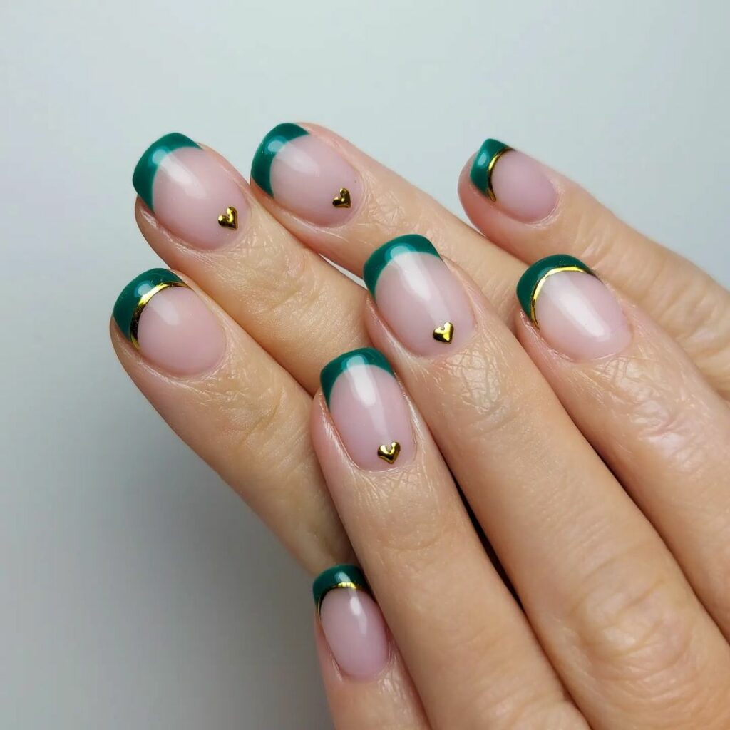 Emerald Green and Gold Nails