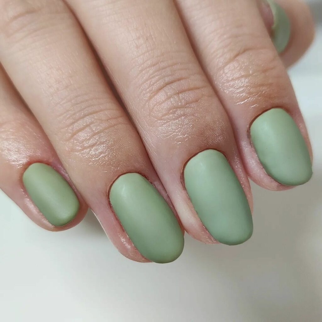 matte green olive nails