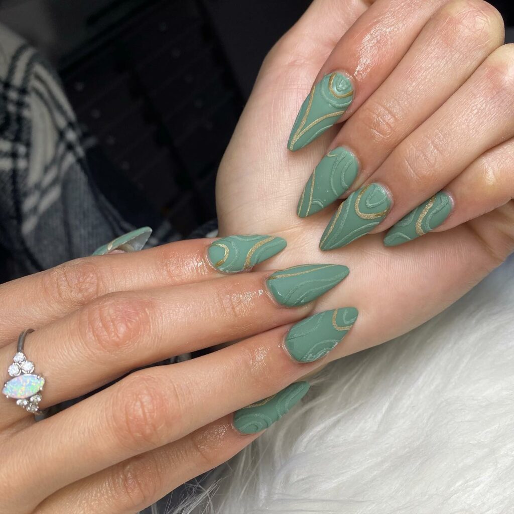 matte green olive nails