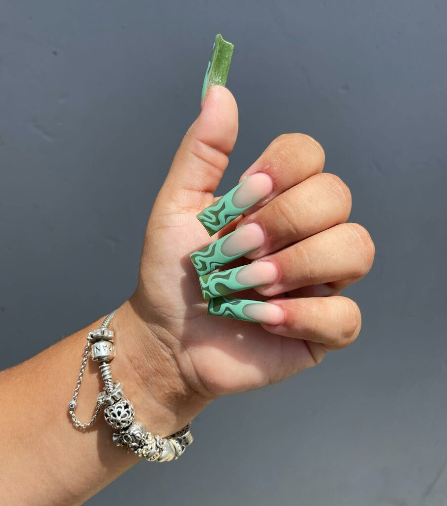 coffin olive green nails