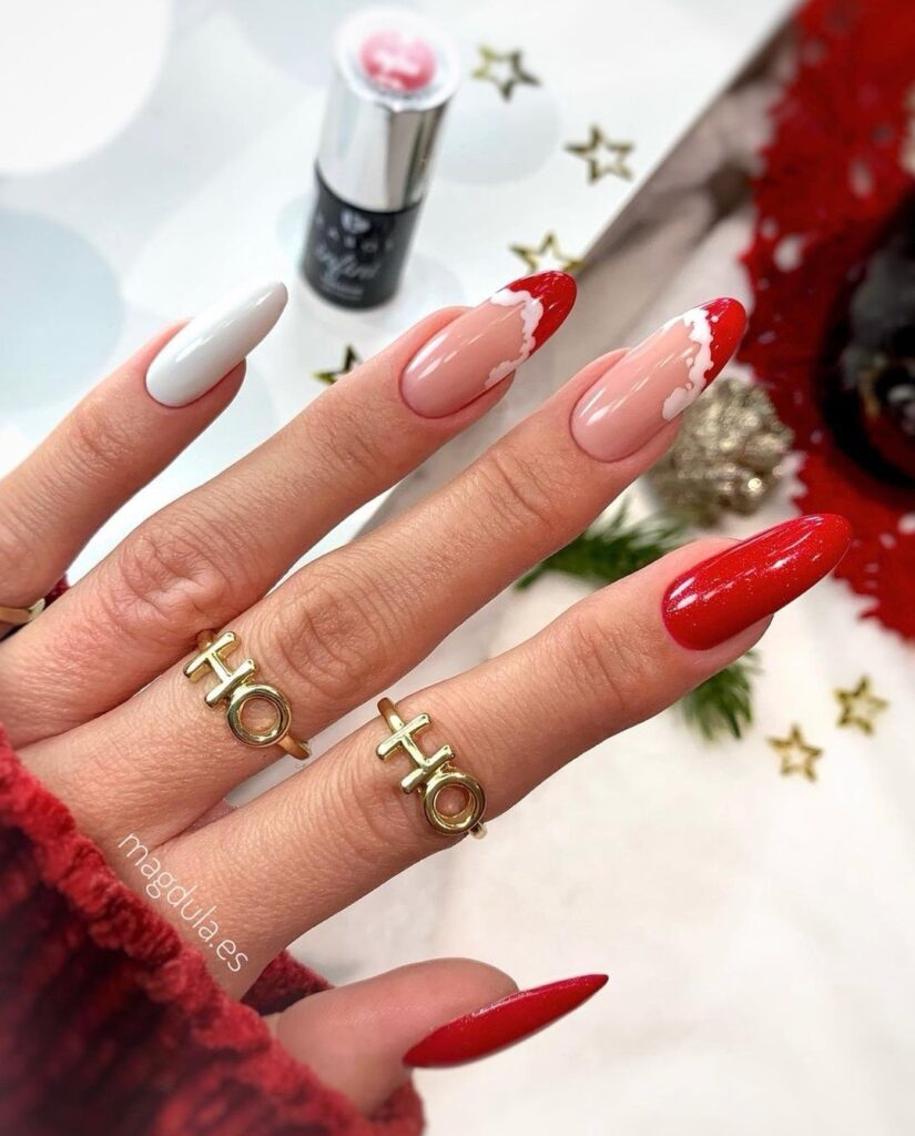 Festive Red and White Christmas Nails