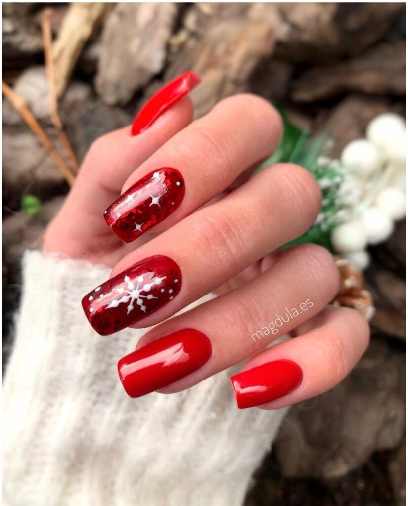 Festive Red and White Christmas Nails