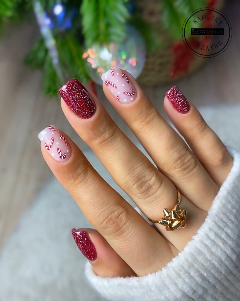 Festive Red and White Christmas Nails
