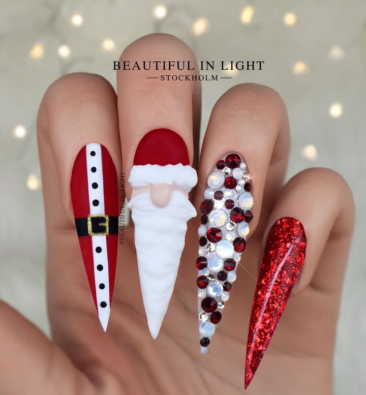 Festive Red and White Christmas Nails