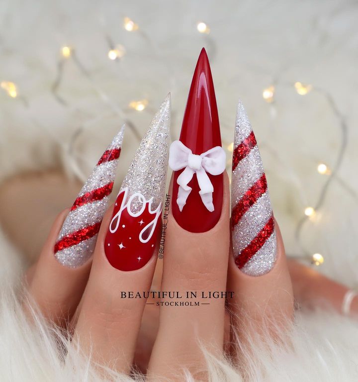 Festive Red and White Christmas Nails