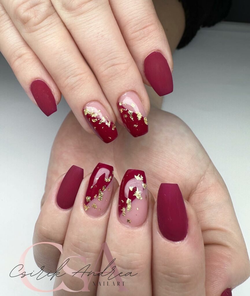 Rose Gold Burgundy Nails