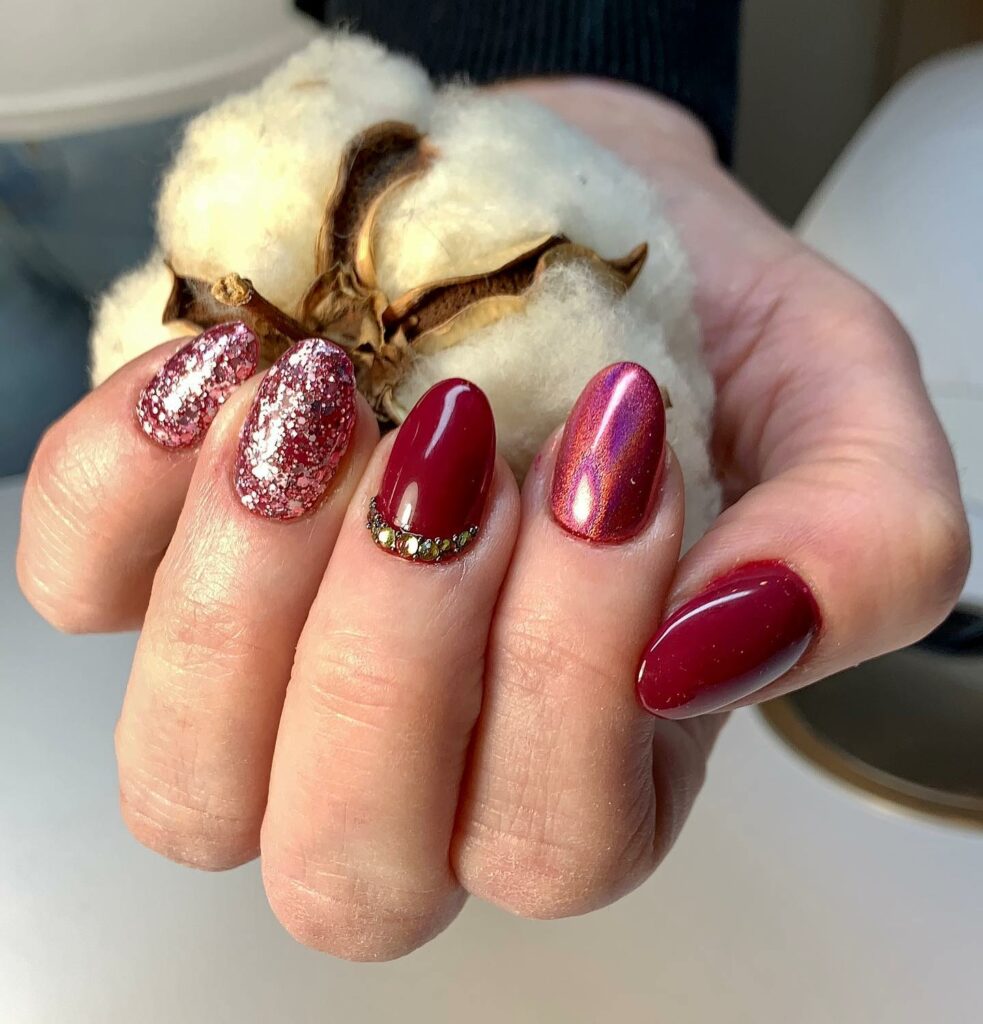 Rose Gold Burgundy Nails