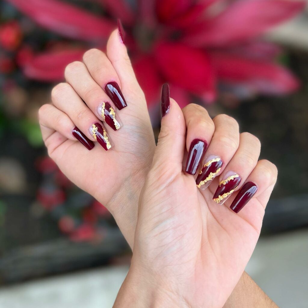 Rose Gold Burgundy Nails