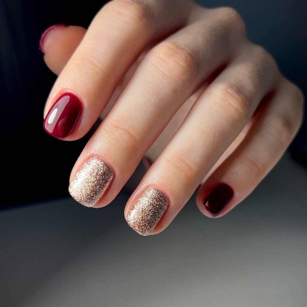 Rose Gold Burgundy Nails