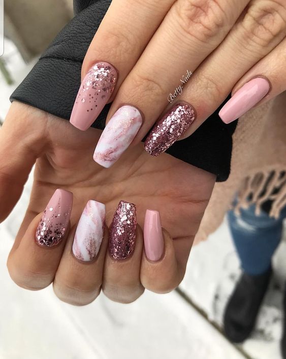 Rose Gold Glitter Nails