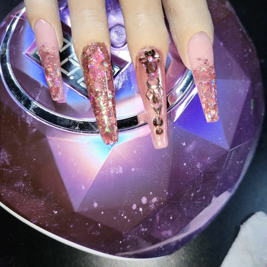 Rose Gold Nails with Diamonds