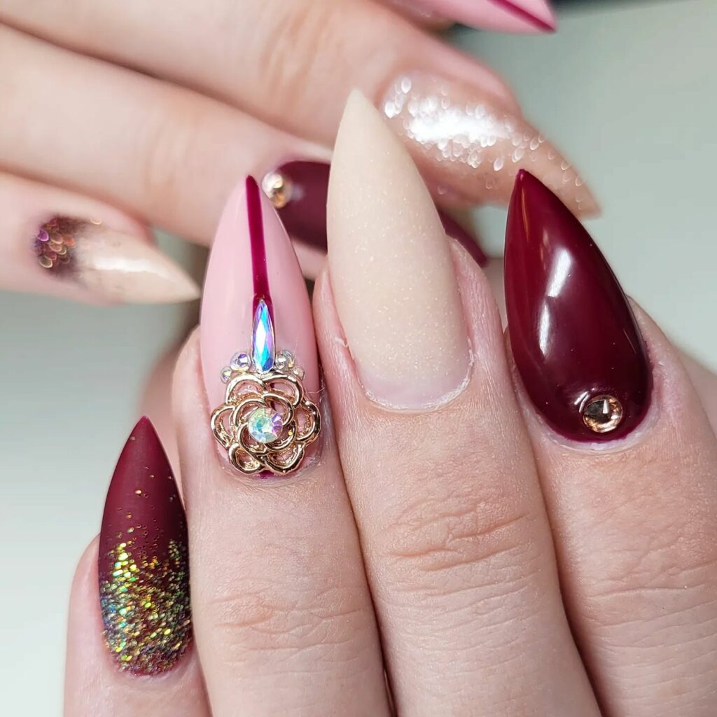 Rose Gold Nails with Diamonds