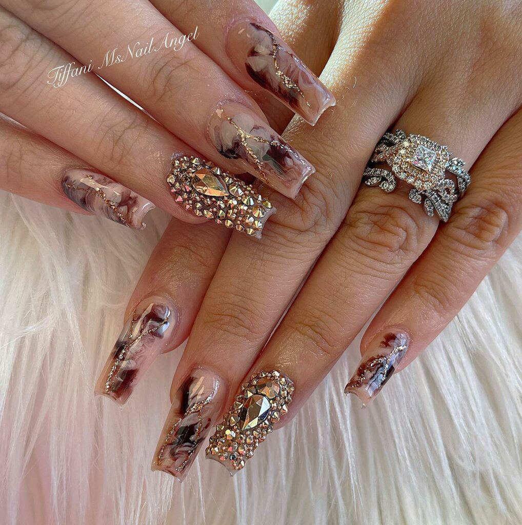 Rose Gold Nails with Diamonds