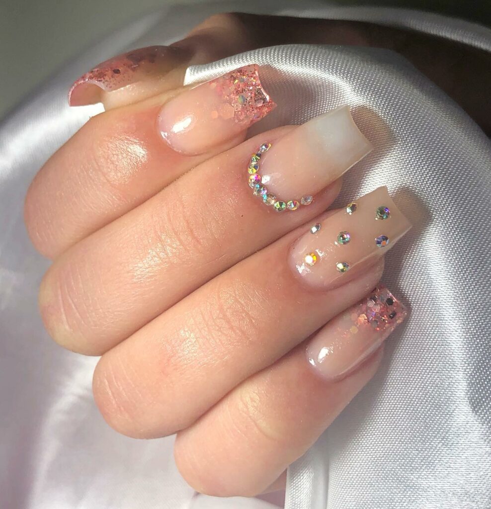 Rose Gold Nails with Diamonds