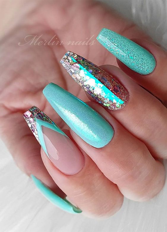 Teal Acrylic Nails