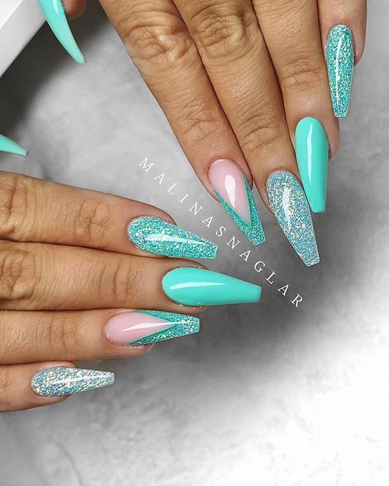 Teal Acrylic Nails