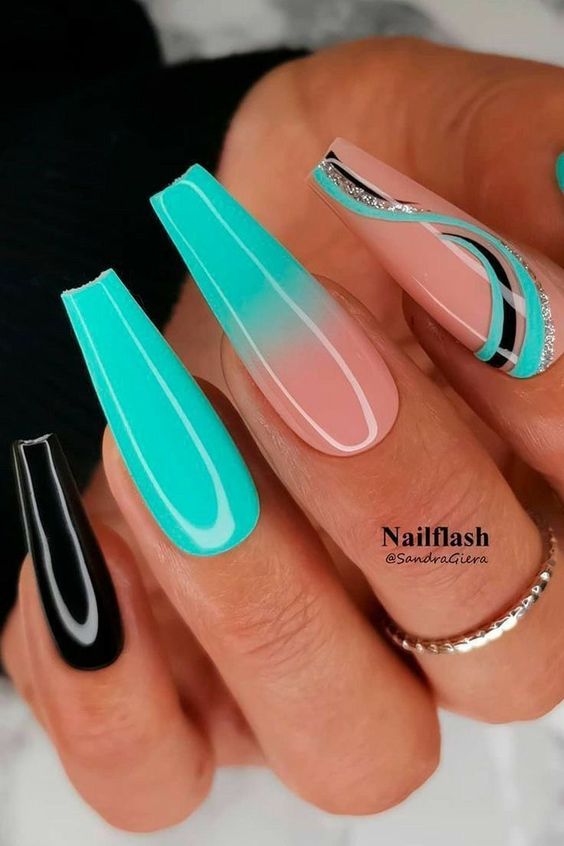 Teal Acrylic Nails