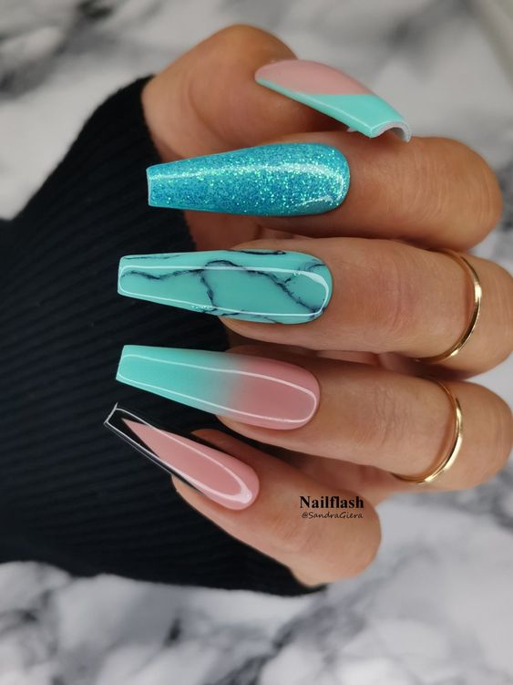 Teal Acrylic Nails