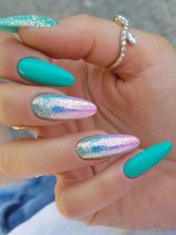 Teal Acrylic Nails