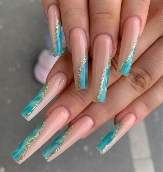 Teal Acrylic Nails