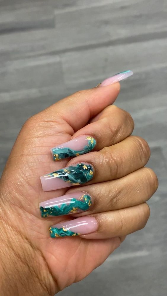 Teal Acrylic Nails