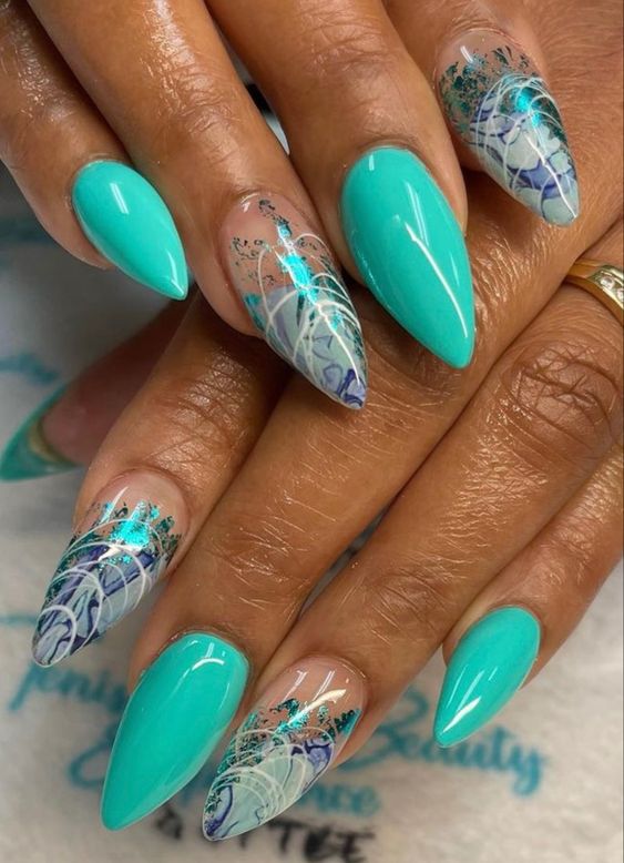 Teal Acrylic Nails