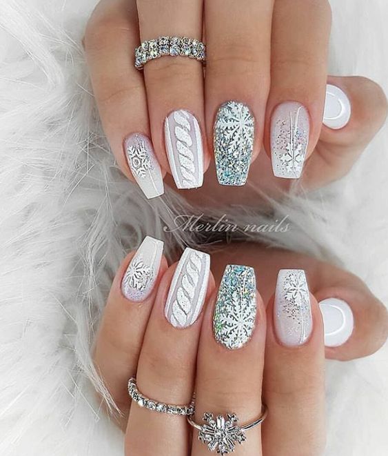 White Christmas nail ideas and designs