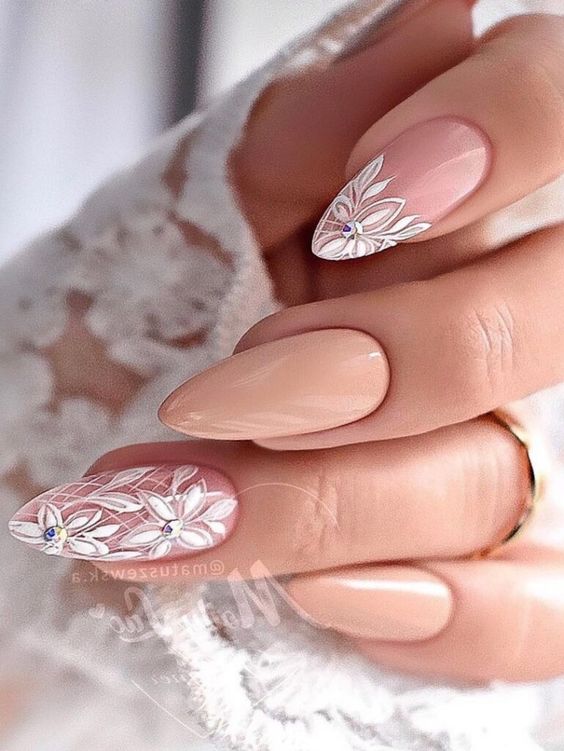 Beige Almond Nails