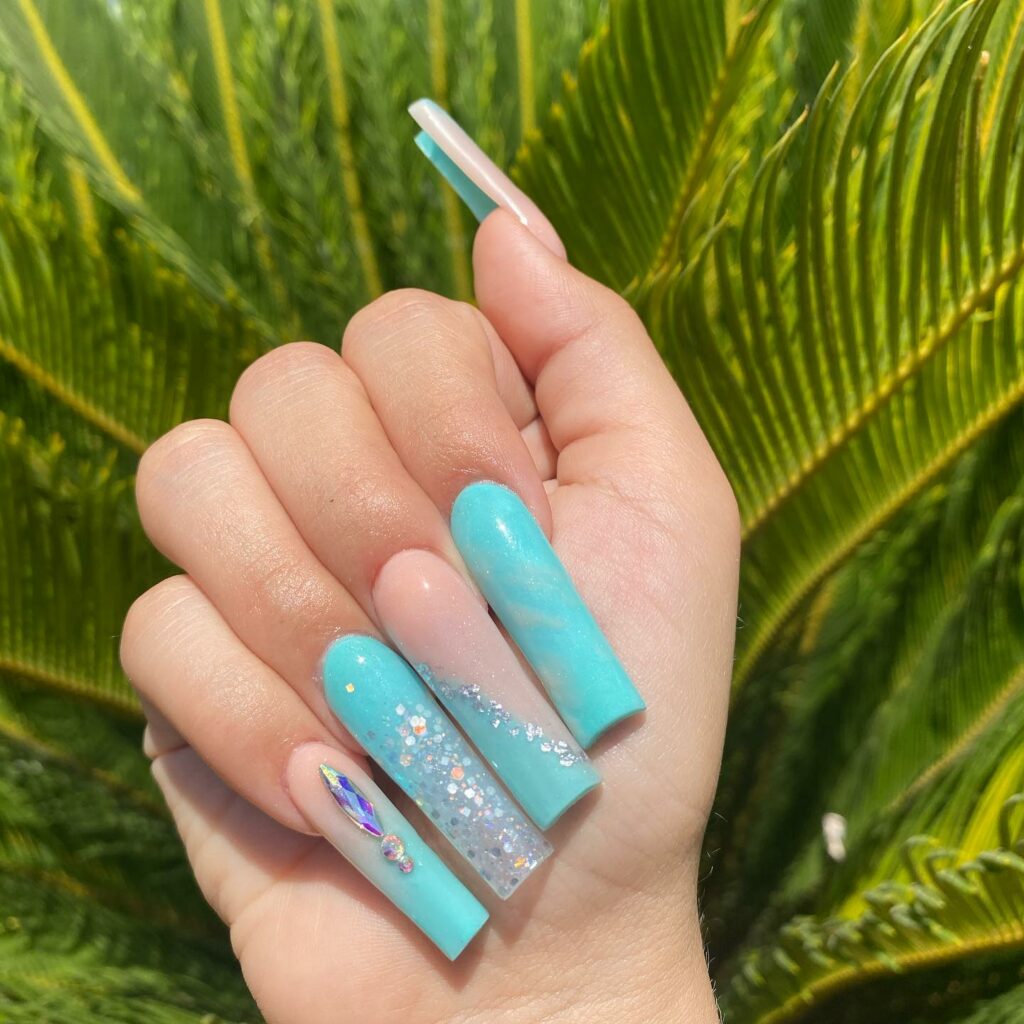 Aqua nails and abstract nail art done right for @vervevini . . . #nails # nailart #naildesigns #nailtechnician #nailstudio #geloverlays… | Instagram
