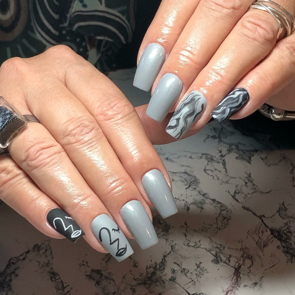 Black and Gray Nails