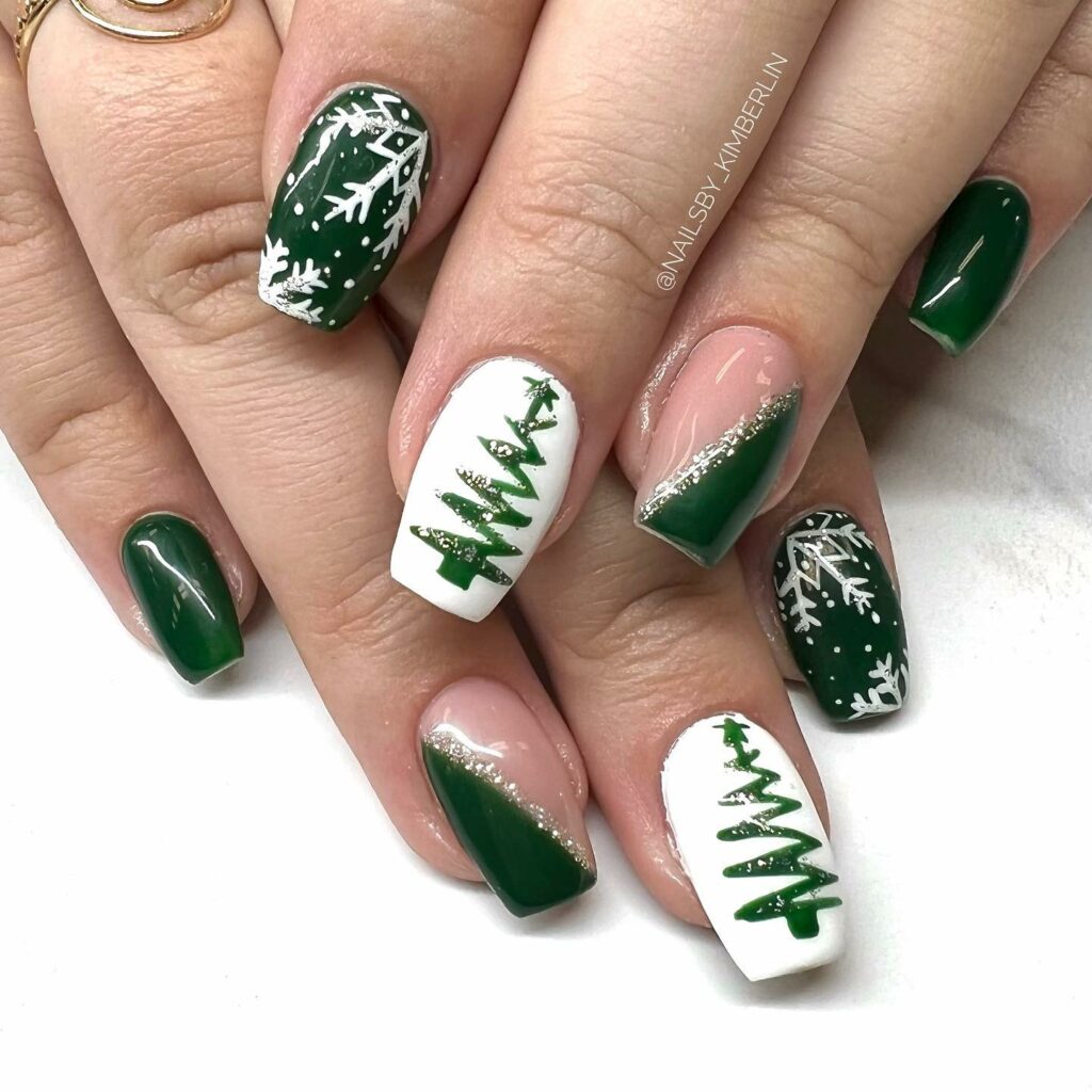 dark green Christmas nails