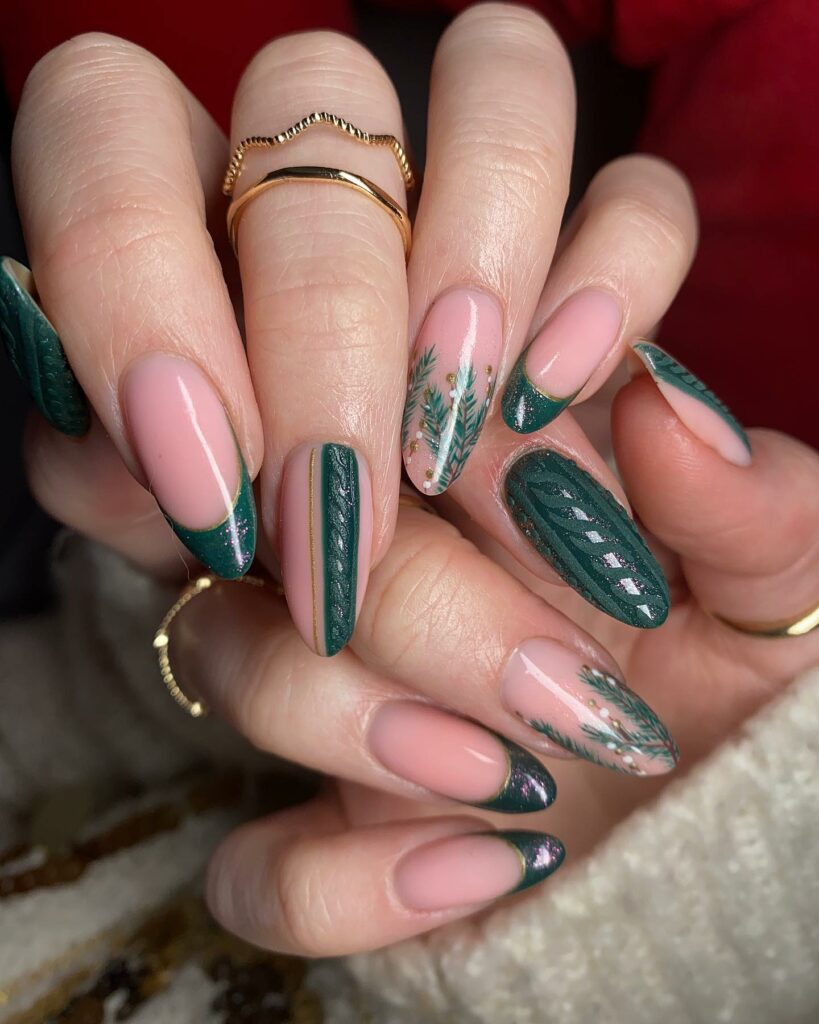 dark green Christmas nails